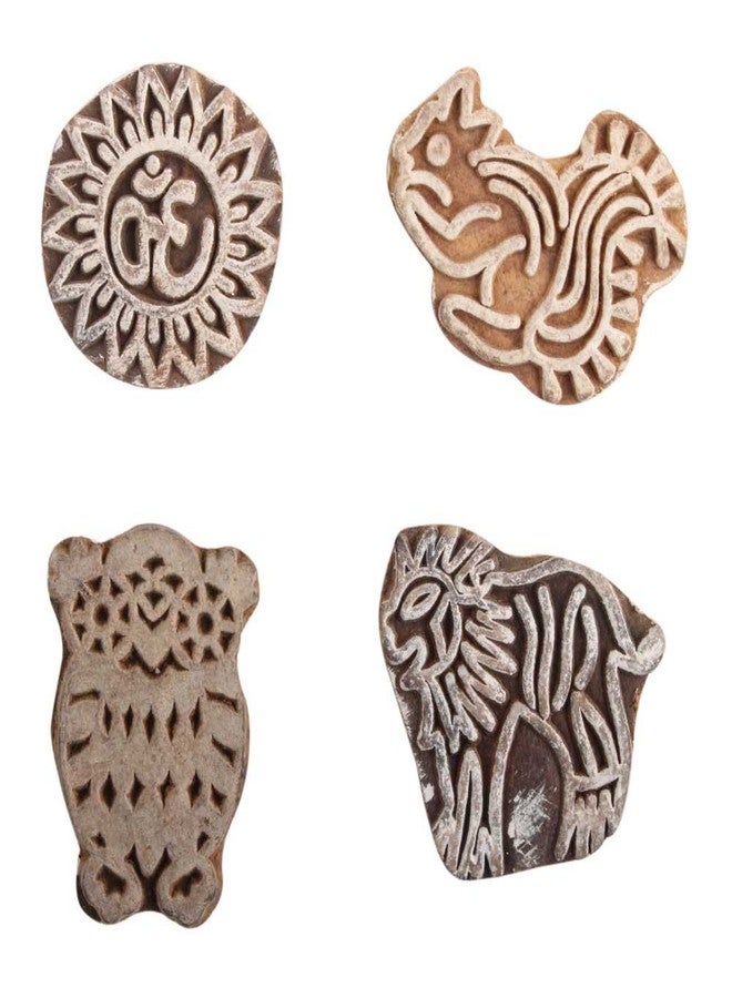 Indian-Shelf Handmade Vocalforlocal Set of 4 New Mix Wooden Printing Block (3.17 cm, Brown) - Image 1